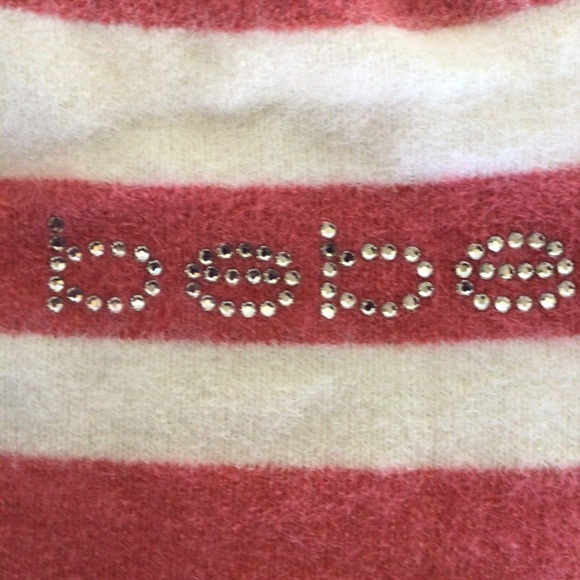 BEBE STRIPED FUZZY ANGORA SWEATER SMALL BELLINI/WHITE SMALL - Picture 6 of 15